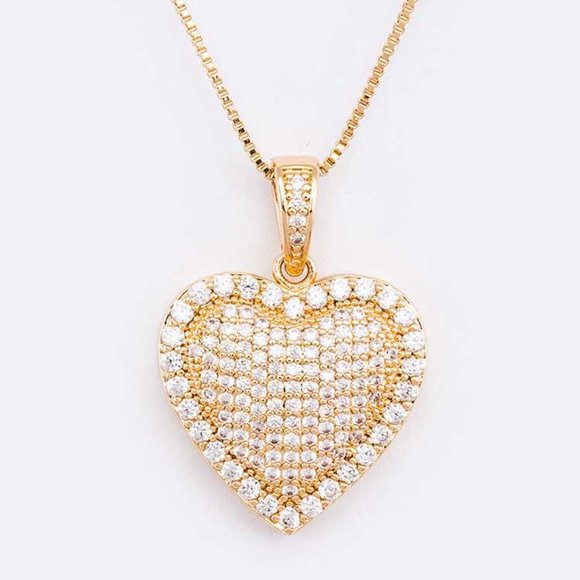 J. ELISE BOUTIQUE Jewelry - Large GOLD CZ Heart Pendant Necklace